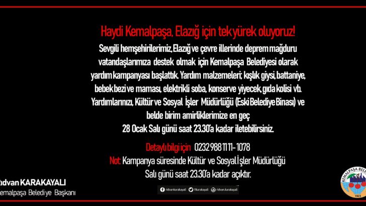 Başkan Karakayalı’dan Kemalpaşa’da ‘Elazığ’ için birlik çağrısı