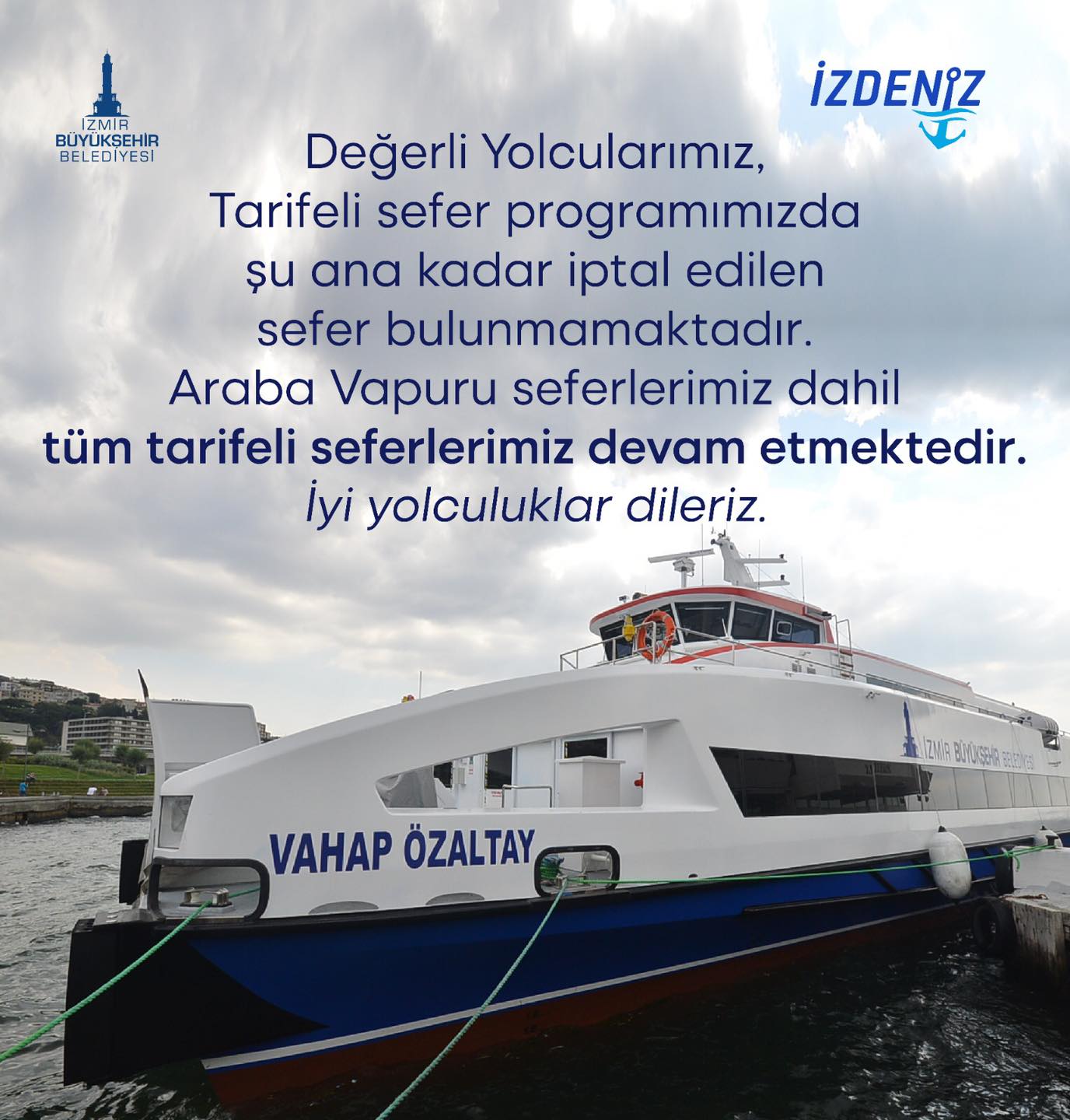 feribot İzmir’de meydana gelen sel felaketinin ardından ulaşımda büyük bir aksama yaşanırken, İzdeniz yaptığı açıklamada deniz ulaşımında seferlerin devam ettiği belirtildi.