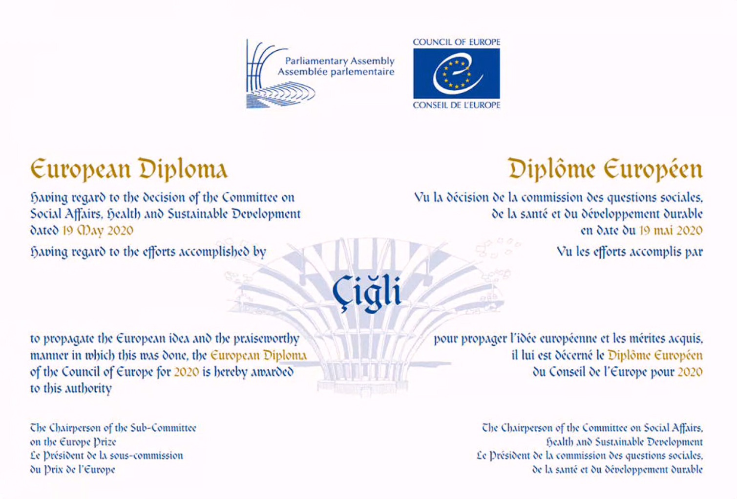 Çiğli Belediyesi “Avrupa Diploması Ödülüne” Kavuştu