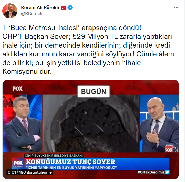 AK Partili Sürekli'den Başkan Soyer'e Metro Tepkisi