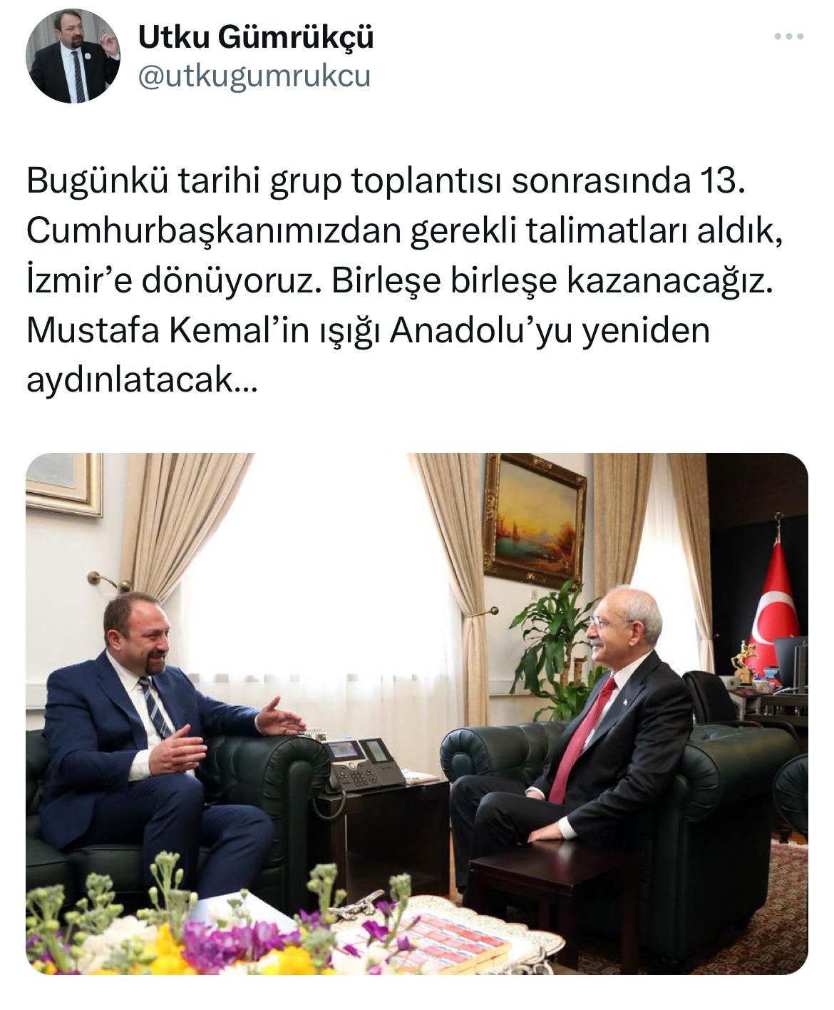 Başkan Gümrükçü'den Kılıçdaroğlu mesajı: Daima Omuz Omuza